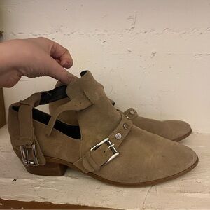 Rebecca Minkoff 10.5 Womens Western Bohemian Style Studded Beige Ankle Booties
